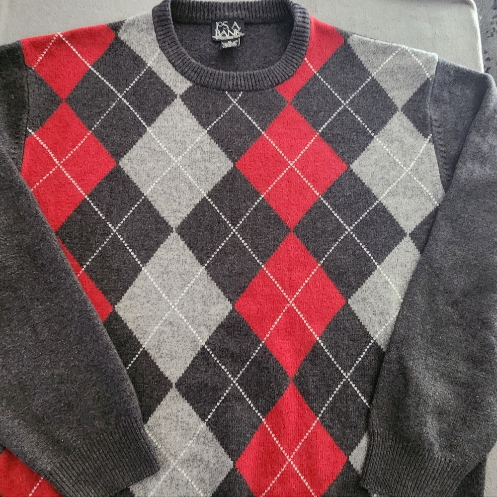 Jos. A. Bank Men's Argyle Crewneck Sweater - Red, Gray, Black